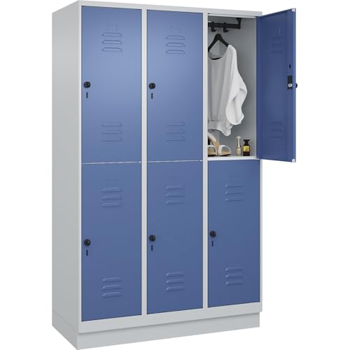 C+P | Doppelstock-Spind Classic Plus | 3 Abteile | lichtgrau/fernblau | HxB 1950 x 1200 mm | mit Bodensockel | Drehriegel von C + P Möbelsysteme