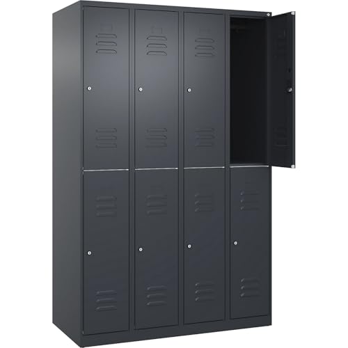 C+P | Doppelstock-Spind Classic Plus | 4 Abteile | grau | HxB 1850 x 1200 mm | mit Bodengleitern | Zylinderschloss von C + P Möbelsysteme