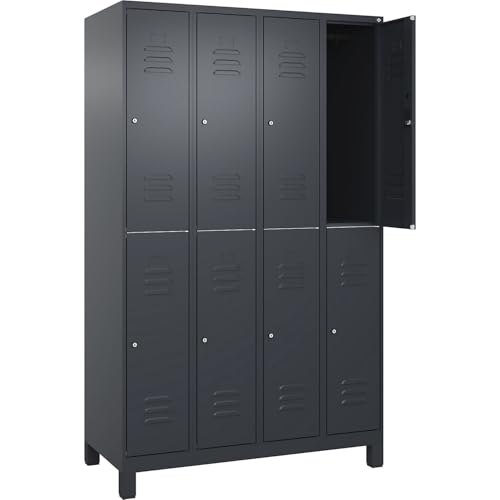 C+P | Doppelstock-Spind Classic Plus | 4 Abteile | grau | HxB 1950 x 1200 mm | mit Füßen | Zylinderschloss von C + P Möbelsysteme