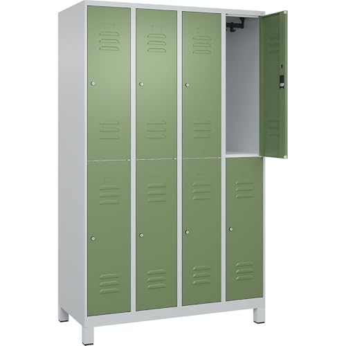 C+P | Doppelstock-Spind Classic Plus | 4 Abteile | lichtgrau/resedagrün | HxB 1950 x 1200 mm | mit Füßen | Zylinderschloss von C + P Möbelsysteme