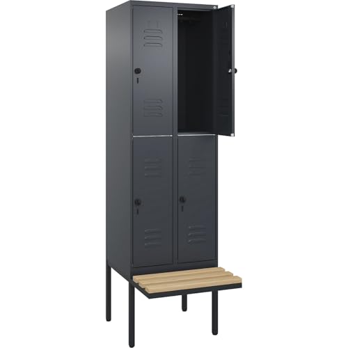 C+P | Doppelstock-Spind Classic Plus Sitzbank | 2 Abteile | grau | B 600 mm | Sicherheits-Drehriegel | auskragend | Buche-Hartholz von C + P Möbelsysteme