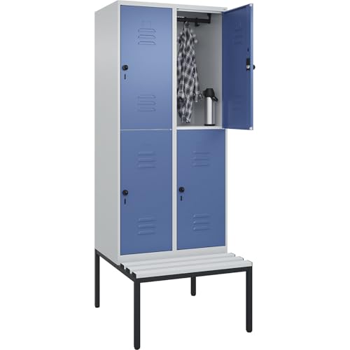 C+P | Doppelstock-Spind Classic Plus Sitzbank | 2 Abteile | lichtgrau/fernblau | B 800 mm | Sicherheits-Drehriegel | untergebaut | Kunststoff von C + P Möbelsysteme