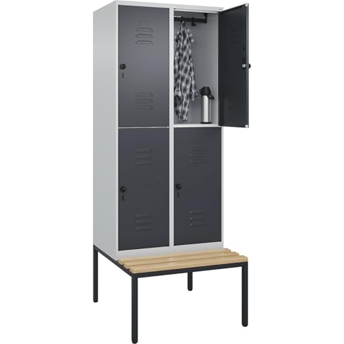C+P | Doppelstock-Spind Classic Plus Sitzbank | 2 Abteile | lichtgrau/grau | B 800 mm | Sicherheits-Drehriegel | untergebaut | Buche-Hartholz von C + P Möbelsysteme
