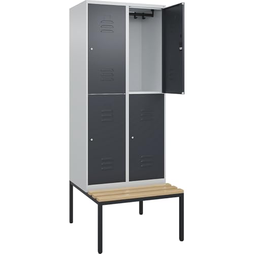 C+P | Doppelstock-Spind Classic Plus Sitzbank | 2 Abteile | lichtgrau/grau | B 800 mm | Zylinderschloss | untergebaut | Buche-Hartholz von C + P Möbelsysteme