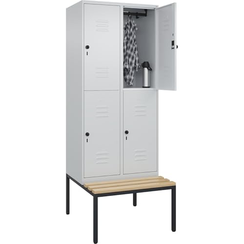 C+P | Doppelstock-Spind Classic Plus Sitzbank | 2 Abteile | lichtgrau | B 800 mm | Sicherheits-Drehriegel | untergebaut | Buche-Hartholz von C + P Möbelsysteme