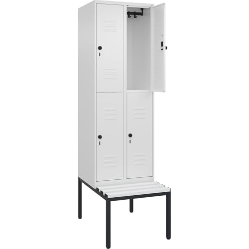 C+P | Doppelstock-Spind Classic Plus Sitzbank | 2 Abteile | verkehrsweiß | B 600 mm | Sicherheits-Drehriegel | untergebaut | Kunststoff von C + P Möbelsysteme