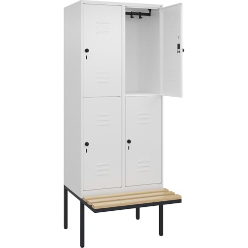C+P | Doppelstock-Spind Classic Plus Sitzbank | 2 Abteile | verkehrsweiß | B 800 mm | Sicherheits-Drehriegel | auskragend | Buche-Hartholz von C + P Möbelsysteme