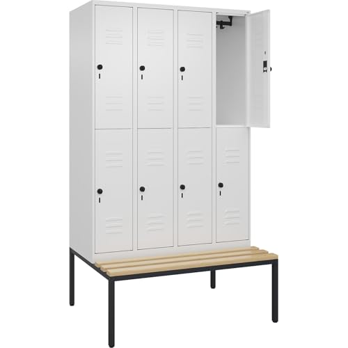 C+P | Doppelstock-Spind Classic Plus Sitzbank | 4 Abteile | verkehrsweiß | B 1200 mm | Sicherheits-Drehriegel | untergebaut | Buche-Hartholz von C + P Möbelsysteme