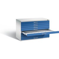 C+P Flachablageschrank Serie 7100_7200, H760xB1100xT765mm, Front Enzianblau, Korpus Lichtgrau (7101-000) von C + P Möbelsysteme