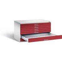 C+P Flachablageschrank Serie 7100_7200, H760xB1350xT960mm, Front Rubinrot, Korpus Lichtgrau (7201-200) von C + P Möbelsysteme