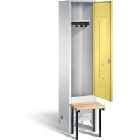 C+P Garderobenschrank Classic, H1850xB420xT500mm, Front Schwefelgelb, Korpus Lichtgrau, Gestell Schwarzgrau (8030-12) von C + P Möbelsysteme