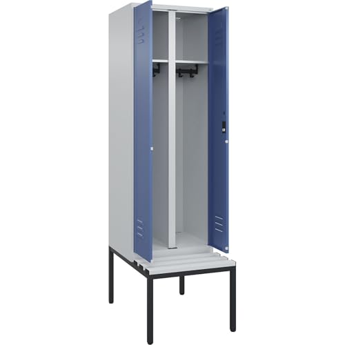 C + P Möbelsysteme C+P | Schwarz-Weiß-Spind Classic Plus Sitzbank | 1 Abteil | lichtgrau/fernblau | B 600 mm | Zylinderschloss | untergebaut | Kunststoff von C + P Möbelsysteme