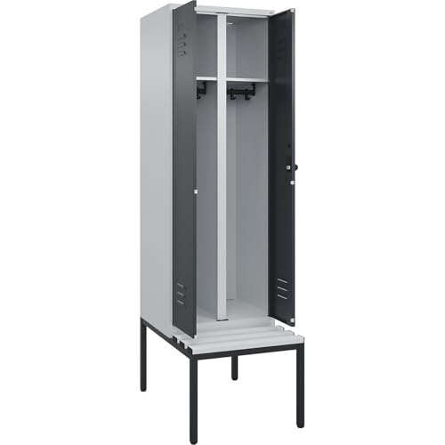 C + P Möbelsysteme C+P | Schwarz-Weiß-Spind Classic Plus Sitzbank | 1 Abteil | lichtgrau/grau | B 600 mm | Sicherheits-Drehriegel | untergebaut | Kunststoff von C + P Möbelsysteme