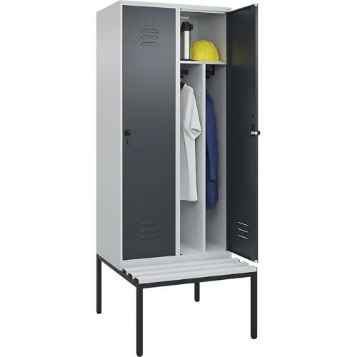 C + P Möbelsysteme C+P | Schwarz-Weiß-Spind Classic Plus Sitzbank | schmal | 2 Abteile | Trennwand verkürzt | lichtgrau/grau | B 800 mm | Sicherheits-Drehriegel | untergebaut | Kunststoff von C + P Möbelsysteme
