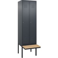 C+P Spind Classic PLUS, Bank, 2 Abteile, 2120x600x815mm, 7016/7016 Verschluss Zylinderschloss 4 Garderobenhaken Trennwand mittig  Sitzbanktyp auskragend von C + P Möbelsysteme