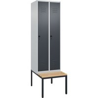 C+P Spind Classic PLUS, Bank, 2 Abteile, 2120x600x815mm, 7035/7016 Verschluss Sicherheits-Drehriegel 4 Garderobenhaken Trennwand mittig  Sitzbanktyp untergebaut von C + P Möbelsysteme