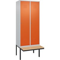 C+P Spind Classic PLUS, Bank, 2 Abteile, 2120x800x815mm, 7035/2004 Verschluss Zylinderschloss 4 Garderobenhaken Trennwand mittig  Sitzbanktyp auskragend von C + P Möbelsysteme
