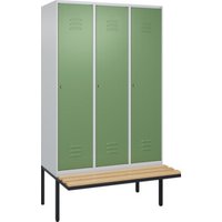 C+P Spind Classic PLUS, Bank, 3 Abteile, 2120x1200x815mm, 7035/6011 Verschluss Zylinderschloss 4 Garderobenhaken   Sitzbanktyp auskragend von C + P Möbelsysteme