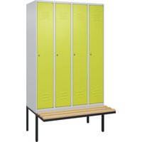 C+P Spind Classic PLUS, Bank, 4 Abteile, 2120x1200x815mm, 7035/0024 Verschluss Zylinderschloss 4 Garderobenhaken Trennwand mittig  Sitzbanktyp auskragend von C + P Möbelsysteme