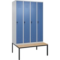 C+P Spind Classic PLUS, Bank, 4 Abteile, 2120x1200x815mm, 7035/5023 Verschluss Sicherheits-Drehriegel 3 Garderobenhaken   Sitzbanktyp untergebaut von C + P Möbelsysteme