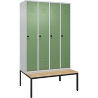 C+P Spind Classic PLUS, Bank, 4 Abteile, 2120x1200x815mm, 7035/6011 Verschluss Sicherheits-Drehriegel 3 Garderobenhaken   Sitzbanktyp untergebaut von C + P Möbelsysteme