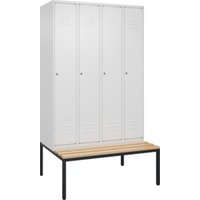 C+P Spind Classic PLUS, Bank, 4 Abteile, 2120x1200x815mm, 9016/9016 Verschluss Zylinderschloss 4 Garderobenhaken Trennwand mittig  Sitzbanktyp untergebaut von C + P Möbelsysteme