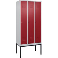 C+P Spind Classic PLUS, Gestell, 3 Abteile, 2120x900x500mm, 7035/3003 Verschluss Zylinderschloss 4 Garderobenhaken Trennwand mittig von C + P Möbelsysteme