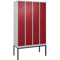 C+P Spind Classic PLUS, Gestell, 4 Abteile, 2120x1200x500mm, 7035/3003 Verschluss Zylinderschloss 4 Garderobenhaken Trennwand mittig von C + P Möbelsysteme