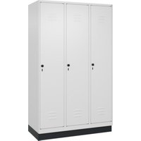 C+P Spind Classic PLUS, Sockel, 3 Abteile, 1950x1200x500mm, 9016/9016 Verschluss Sicherheits-Drehriegel 4 Garderobenhaken Trennwand mittig von C + P Möbelsysteme
