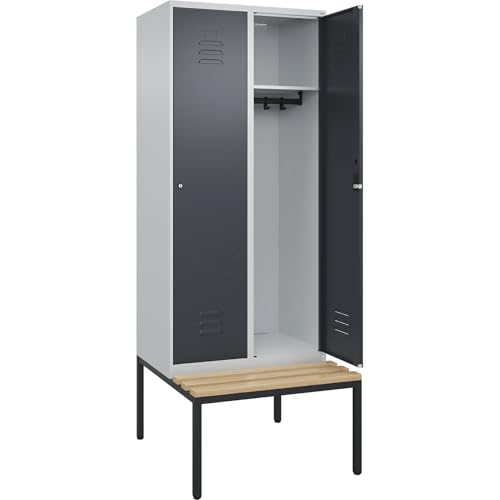 C + P Möbelsysteme C+P | Spind Classic Plus Sitzbank | 2 Abteile | lichtgrau/grau | B 800 mm | Zylinderschloss | untergebaut | Buche-Hartholz von C + P Möbelsysteme