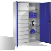 C+P Werkzeugschrank mit Drehtüren, 4 Böden, 8 Schübe, Wertfach, H1950xB1200xT500mm Front Enzianblau Korpus Lichtgrau von C + P Möbelsysteme