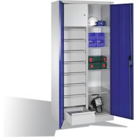 C+P Werkzeugschrank mit Drehtüren, 4 Böden, 8 Schübe, Wertfach, H1950xB930xT500mm Front Enzianblau Korpus Lichtgrau von C + P Möbelsysteme