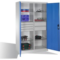 C+P Werkzeugschrank mit Drehtüren, 6 Böden, 6 Schübe, H1950xB1200xT500mm, Lichtgrau/Lichtblau von C + P Möbelsysteme