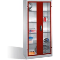 C+P Werkzeugschrank mit Sichtfenster-Drehtüren, innen 4 Böden, H1950xB930xT500mm Front Rubinrot Korpus Lichtgrau von C + P Möbelsysteme