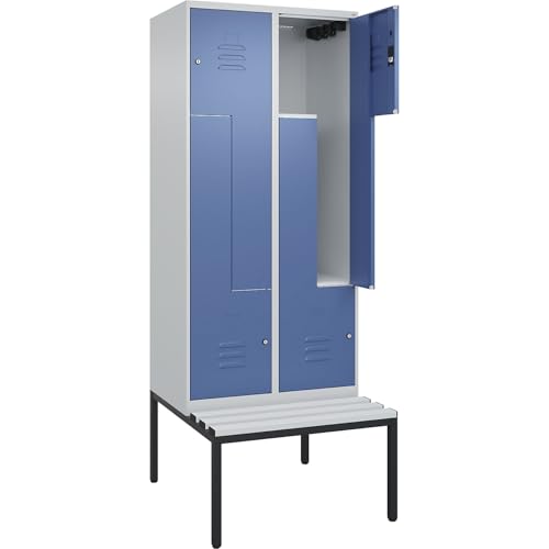 C + P Möbelsysteme C+P | Z-Spind Classic Plus Sitzbank | 2 Abteile | lichtgrau/fernblau | B 800 mm | Zylinderschloss | untergebaut | Kunststoff von C + P Möbelsysteme
