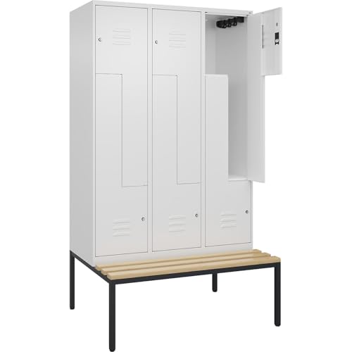 C + P Möbelsysteme C+P | Z-Spind Classic Plus Sitzbank | 3 Abteile | verkehrsweiß | B 1200 mm | Zylinderschloss | untergebaut | Buche-Hartholz von C + P Möbelsysteme