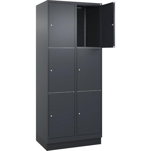 C + P Möbelsysteme C+P | 3er-Schließfachschrank Classic Plus | 2 Abteile | grau | B 800 mm | 6 Fächer | mit Bodensockel von C + P Möbelsysteme