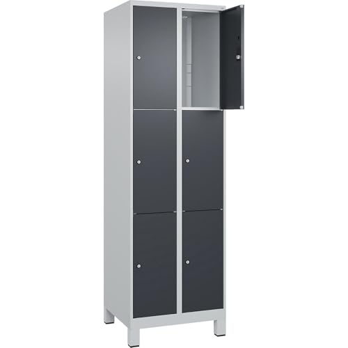 C + P Möbelsysteme C+P | 3er-Schließfachschrank Classic Plus | 2 Abteile | lichtgrau/grau | B 600 mm | 6 Fächer | mit Füßen von C + P Möbelsysteme