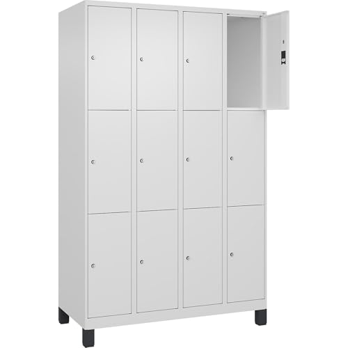 C + P Möbelsysteme C+P | 3er-Schließfachschrank Classic Plus | 4 Abteile | verkehrsweiß | B 1200 mm | 12 Fächer | mit Füßen von C + P Möbelsysteme