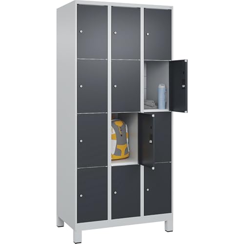C + P Möbelsysteme C+P | 4er-Schließfachschrank Classic Plus | 3 Abteile | lichtgrau/grau | B 900 mm | 12 Fächer | mit Füßen von C + P Möbelsysteme