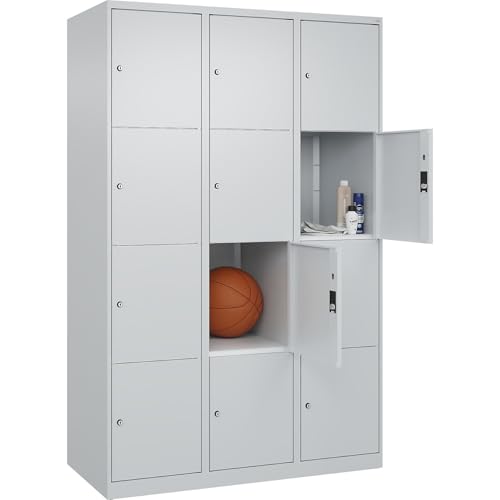 C + P Möbelsysteme C+P | 4er-Schließfachschrank Classic Plus | 3 Abteile | lichtgrau | B 1200 mm | 12 Fächer | mit Bodengleitern von C + P Möbelsysteme