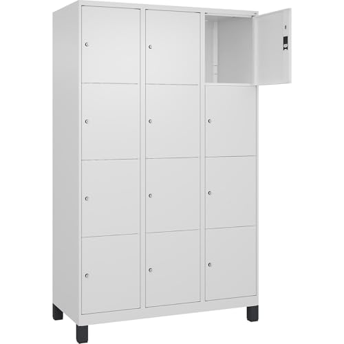 C + P Möbelsysteme C+P | 4er-Schließfachschrank Classic Plus | 3 Abteile | verkehrsweiß | B 1200 mm | 12 Fächer | mit Füßen von C + P Möbelsysteme