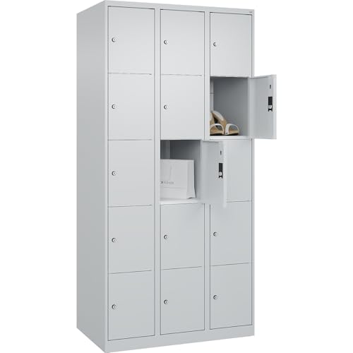 C + P Möbelsysteme C+P | 5er-Schließfachschrank Classic Plus | 3 Abteile | lichtgrau | B 900 mm | 15 Fächer | mit Bodengleitern von C + P Möbelsysteme