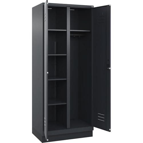 C + P Möbelsysteme C+P | Putzmittelspind Classic Plus | 1 Abteil | Trennwand mittig | grau | B 800 mm | mit Bodensockel | Drehriegel von C + P Möbelsysteme