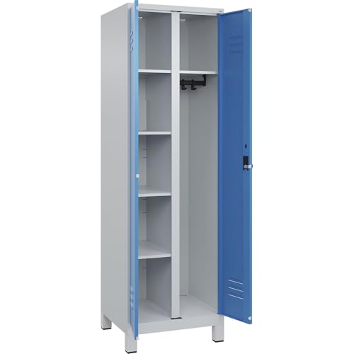 C + P Möbelsysteme C+P | Putzmittelspind Classic Plus | 1 Abteil | Trennwand mittig | lichtgrau/lichtblau | B 600 mm | mit Füßen | Drehriegel von C + P Möbelsysteme