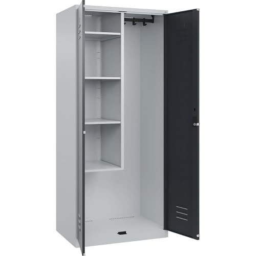 C + P Möbelsysteme C+P | Putzmittelspind Classic Plus | 1 Abteil | Trennwand mittig | verkürzt | lichtgrau/grau | B 800 mm | mit Bodengleitern | Drehriegel von C + P Möbelsysteme