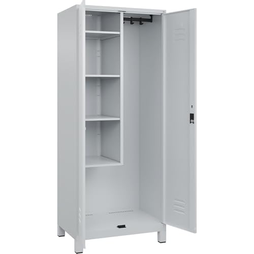 C + P Möbelsysteme C+P | Putzmittelspind Classic Plus | 1 Abteil | Trennwand mittig | verkürzt | lichtgrau | B 800 mm | mit Füßen | Zylinderschloss von C + P Möbelsysteme