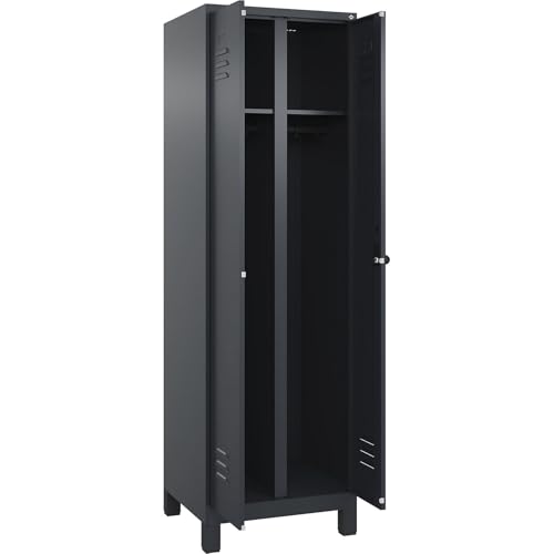 C + P Möbelsysteme C+P | Schwarz-Weiß-Spind Classic Plus | 1 Abteil | grau | HxB 1950 x 600 mm | mit Füßen | Drehriegel von C + P Möbelsysteme
