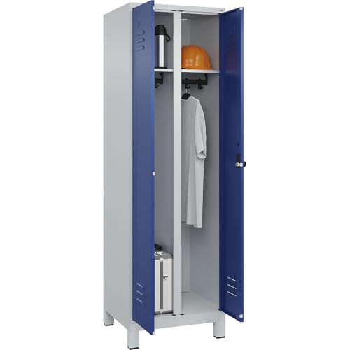 C + P Möbelsysteme C+P | Schwarz-Weiß-Spind Classic Plus | 1 Abteil | lichtgrau/enzianblau | HxB 1950 x 600 mm | mit Füßen | Drehriegel von C + P Möbelsysteme