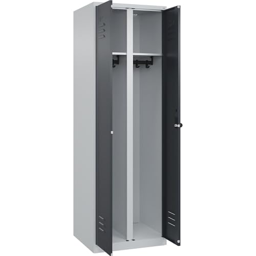 C + P Möbelsysteme C+P | Schwarz-Weiß-Spind Classic Plus | 1 Abteil | lichtgrau/grau | HxB 1850 x 600 mm | mit Bodengleitern | Drehriegel von C + P Möbelsysteme